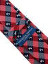 red and dark navy blue plaid gingham style tie with scottie dog, Scottish Terrier design