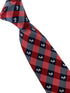 red and dark navy blue plaid gingham style tie with scottie dog, Scottish Terrier design