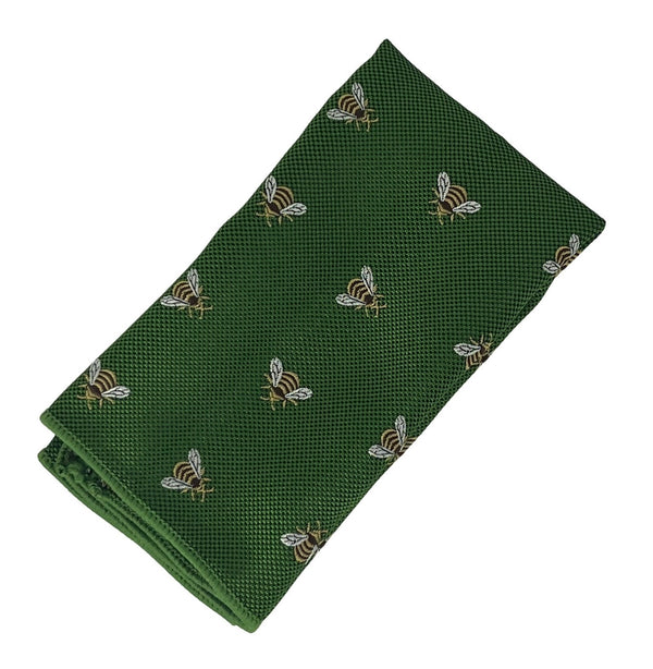 fern green apple pocket square with embroidered honey bumble bee design