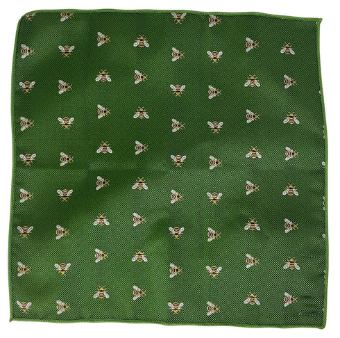 fern green apple pocket square with embroidered honey bumble bee design
