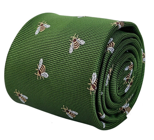 fern apple green tie with honey bumble-bee design
