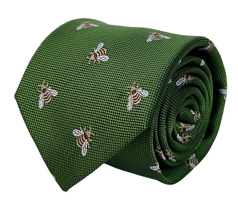 fern apple green tie with honey bumble-bee design