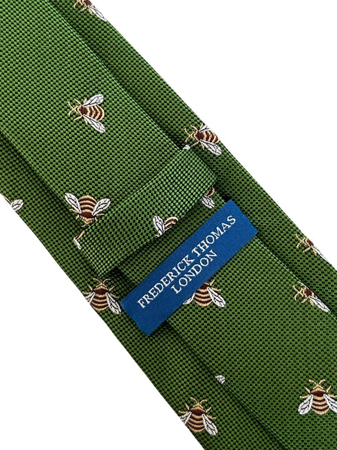 fern apple green tie with honey bumble-bee design