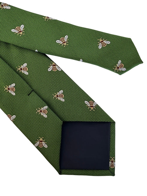 fern apple green tie with honey bumble-bee design