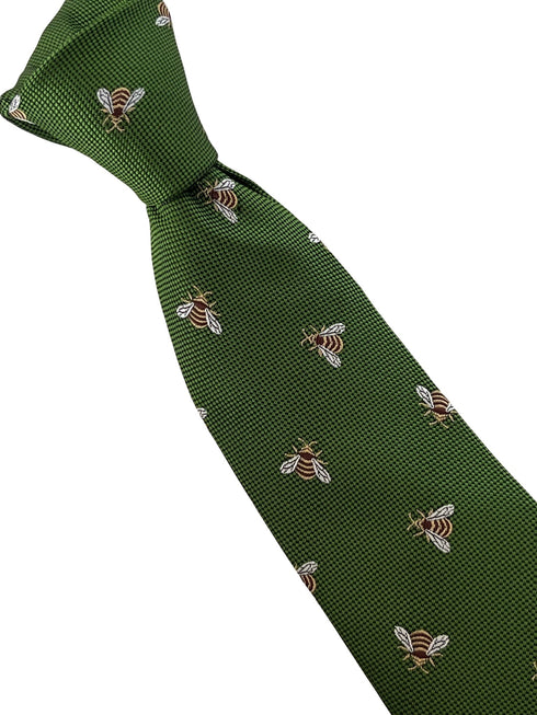fern apple green tie with honey bumble-bee design