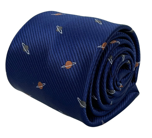 navy dark blue mens tie with space planet saturn design