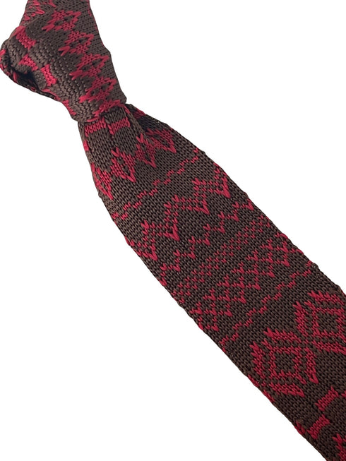 brown and red nordic design knitted silk tie
