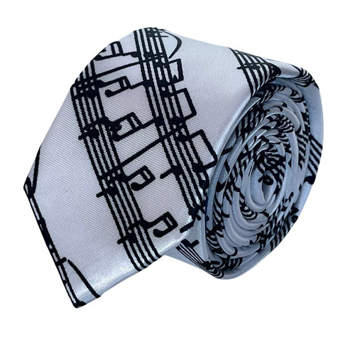 off white ivory tie with music-al note score design