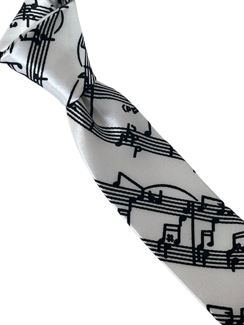 off white ivory tie with music-al note score design