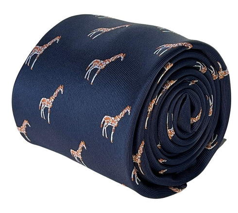 navy tie with giraffe design