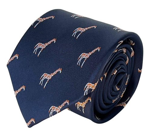 navy tie with giraffe design