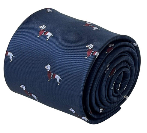 navy tie with dachshund sausage dog jumper design