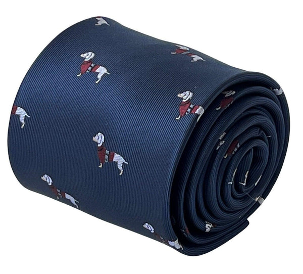 navy tie with dachshund sausage dog jumper design