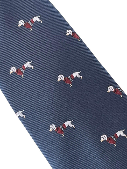 navy tie with dachshund sausage dog jumper design
