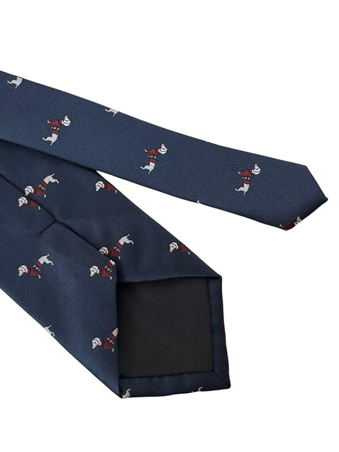 navy tie with dachshund sausage dog jumper design
