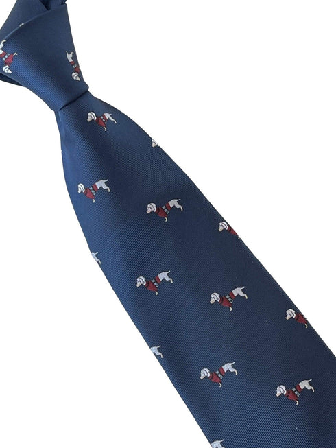 navy tie with dachshund sausage dog jumper design