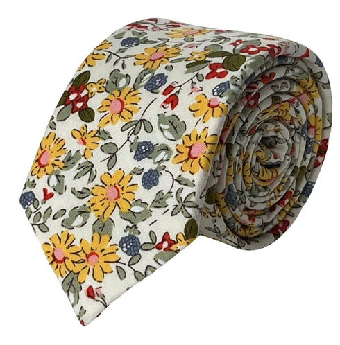 English yellow wildflower floral garden cotton tie