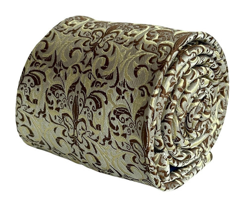 brown, gold and cream fleur de lis floral design tie
