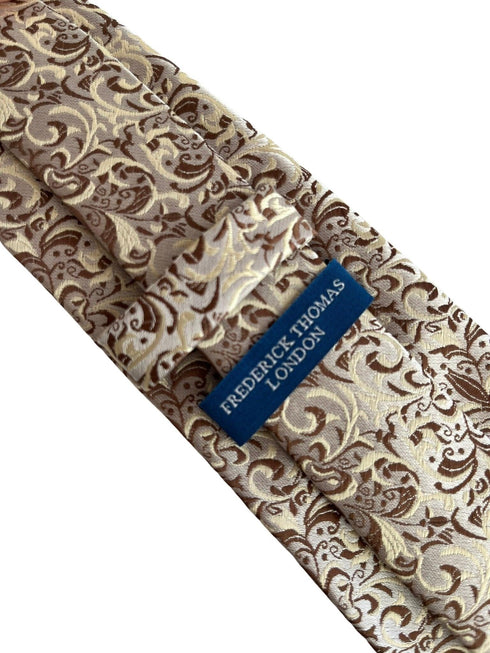 brown, gold and cream fleur de lis floral design tie