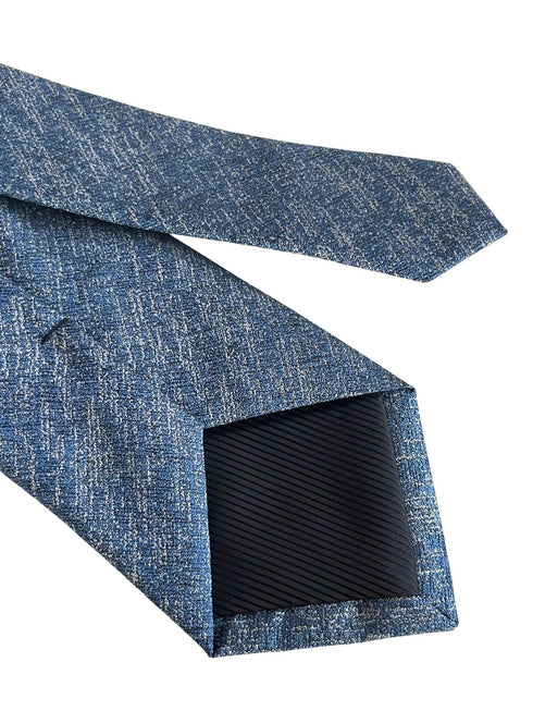medium blue and white tie with scratched design