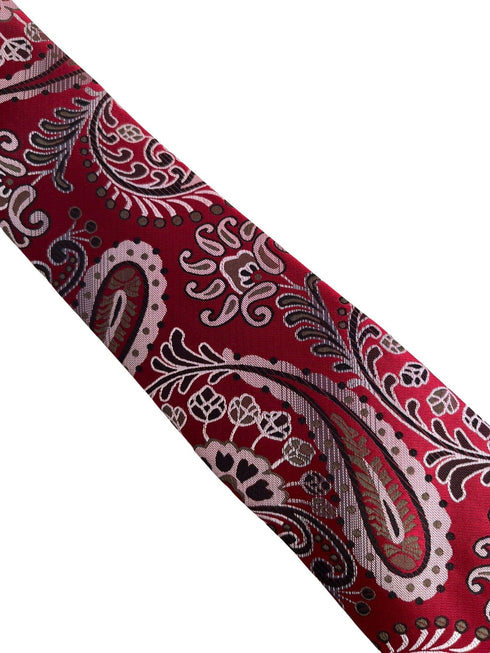 red tie with paisley design