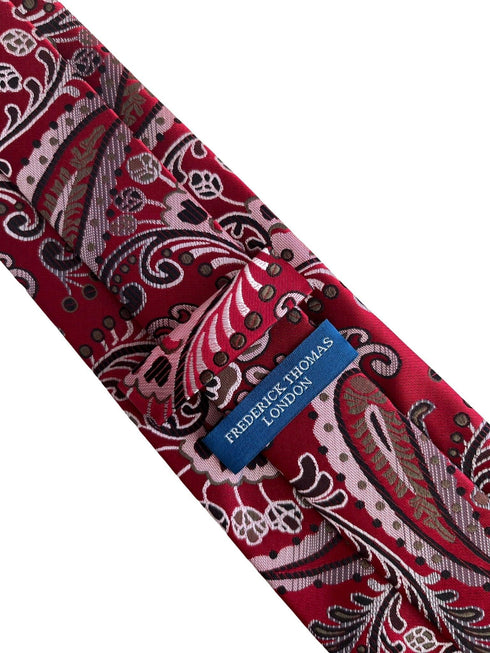 red tie with paisley design