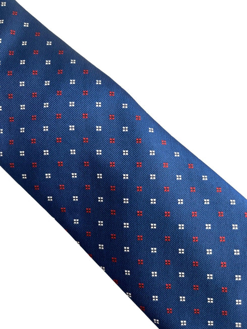 medium royal blue classic tie with red and white square design