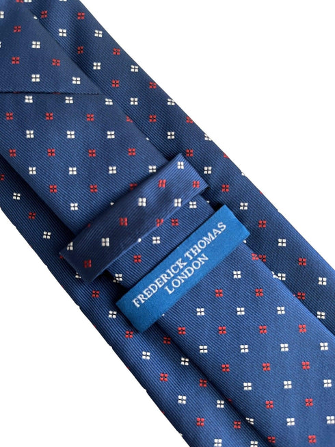 medium royal blue classic tie with red and white square design