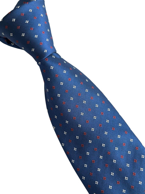 medium royal blue classic tie with red and white square design