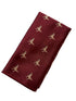 Maroon pocket square with embroidered T-rex design