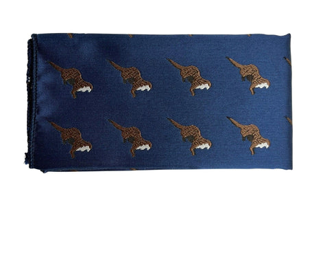 navy dark blue pocket square with embroidered otter design
