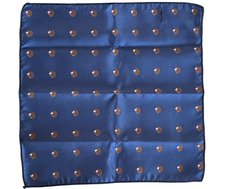 navy dark blue pocket square with embroidered hedgehog design