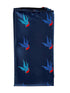 navy blue pocket square with embroidered swallow bird design