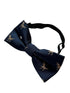 navy child's bow tie with t-rex embroidered design