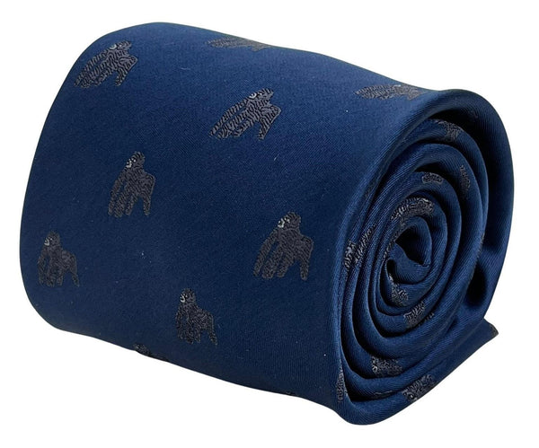 navy tie with black jungle gorilla mountain embroidered design
