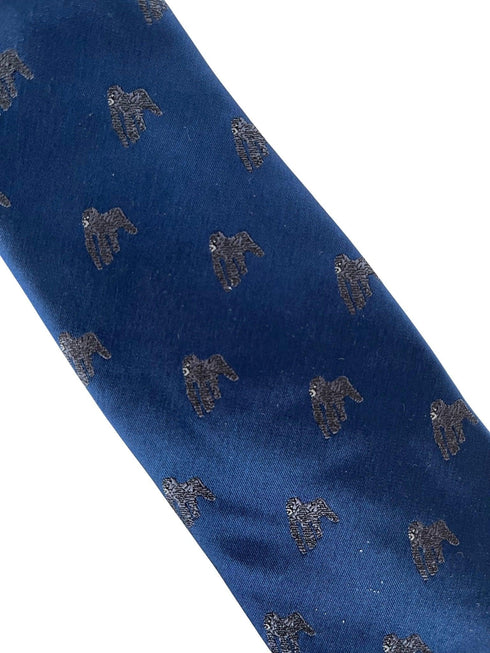 navy tie with black jungle gorilla mountain embroidered design