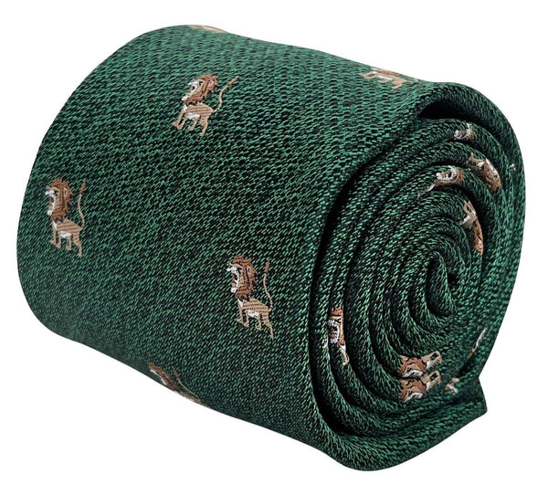 emerald forest dark green tie with lion design