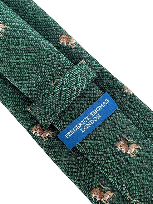 emerald forest dark green tie with lion design