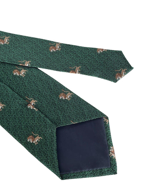 emerald forest dark green tie with lion design