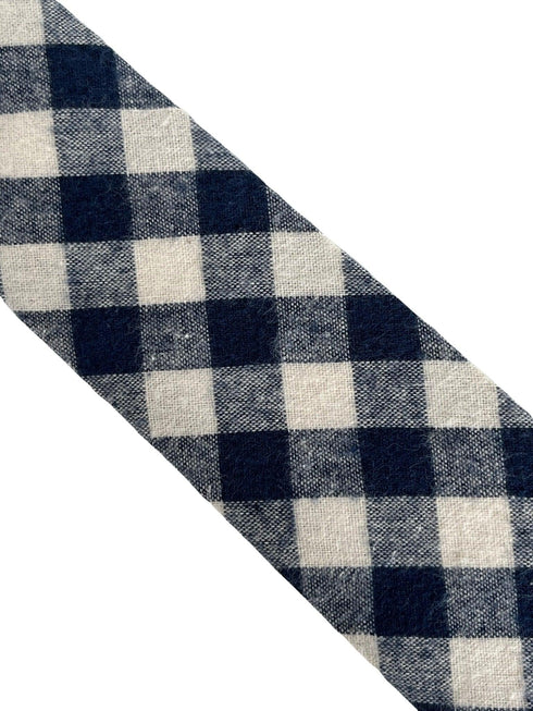 navy blue and white cotton gingham check tie