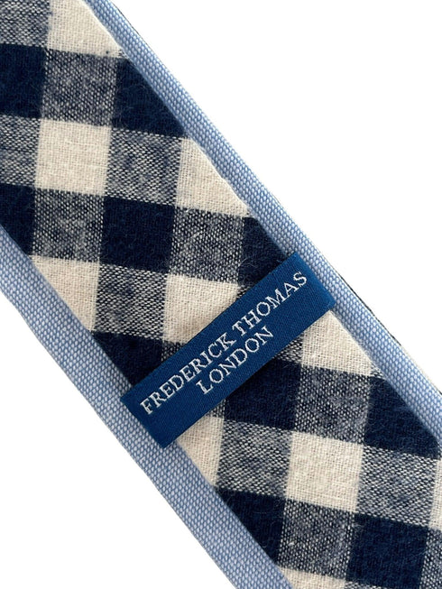 navy blue and white cotton gingham check tie
