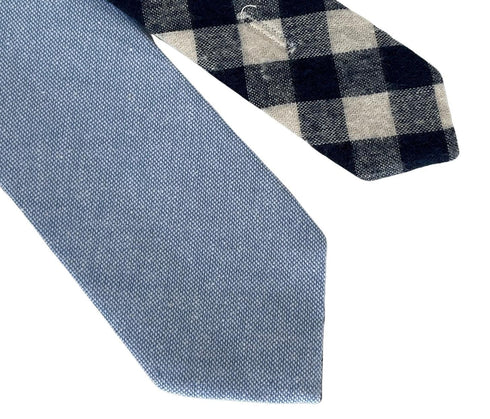 navy blue and white cotton gingham check tie