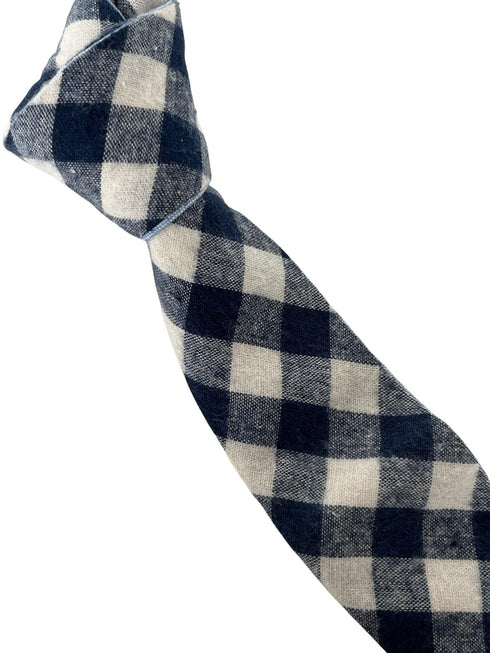 navy blue and white cotton gingham check tie