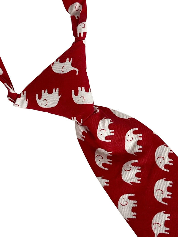 children's red cotton tie with white elephant design
