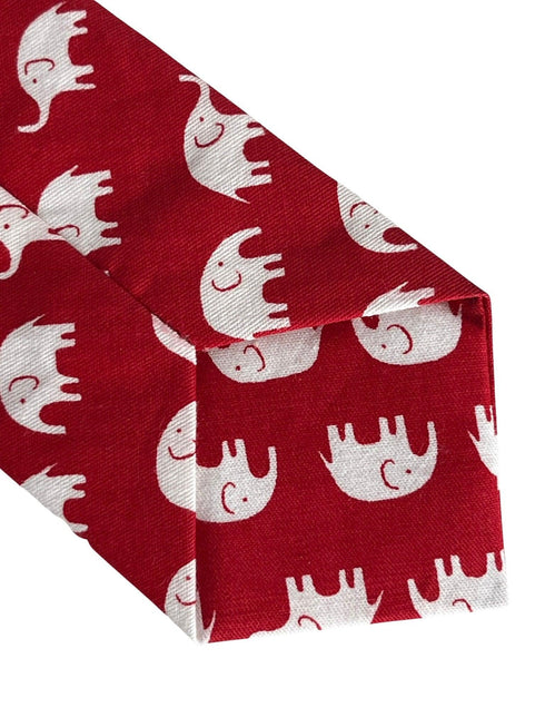 children's red cotton tie with white elephant design