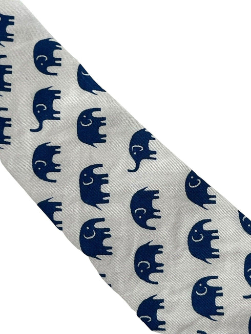 children's ivory white cream with dark blue elephant cotton tie