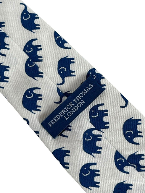 children's ivory white cream with dark blue elephant cotton tie