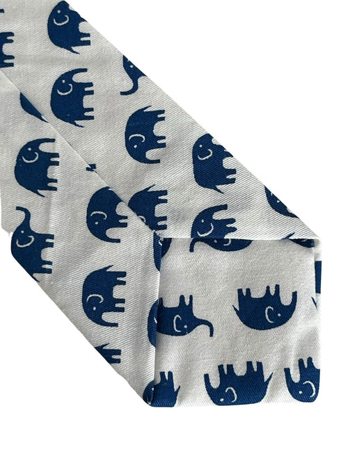 children's ivory white cream with dark blue elephant cotton tie