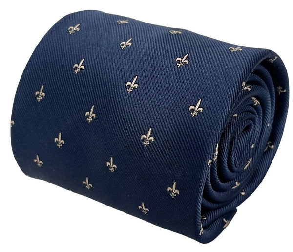 navy dark blue tie with gold fleur de lys (lis) design