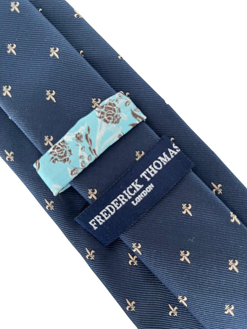 navy dark blue tie with gold fleur de lys (lis) design
